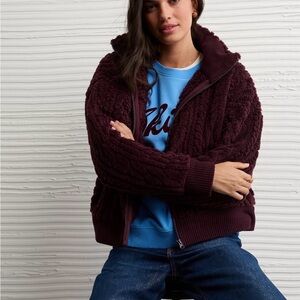 Women’s American Eagle Full Zip Cable Sherpa Sweatshirt Size L/XL NWT